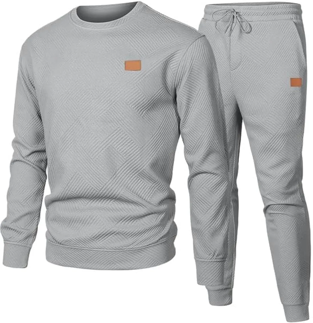 Men's 2 Piece Sweatsuits Outfits Casual Crewneck Jacquard Sweatshirt Joggers Sweatpants Set Tracksuit