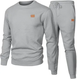 Men's 2 Piece Sweatsuits Outfits Casual Crewneck Jacquard Sweatshirt Joggers Sweatpants Set Tracksuit