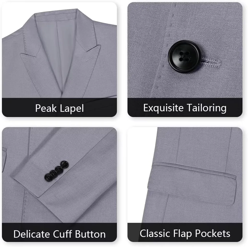 Mens Double Breasted Suit Slim Fit Solid Suit Jacket and Dress Pants 2 Piece Set Prom Wedding Suits for Men