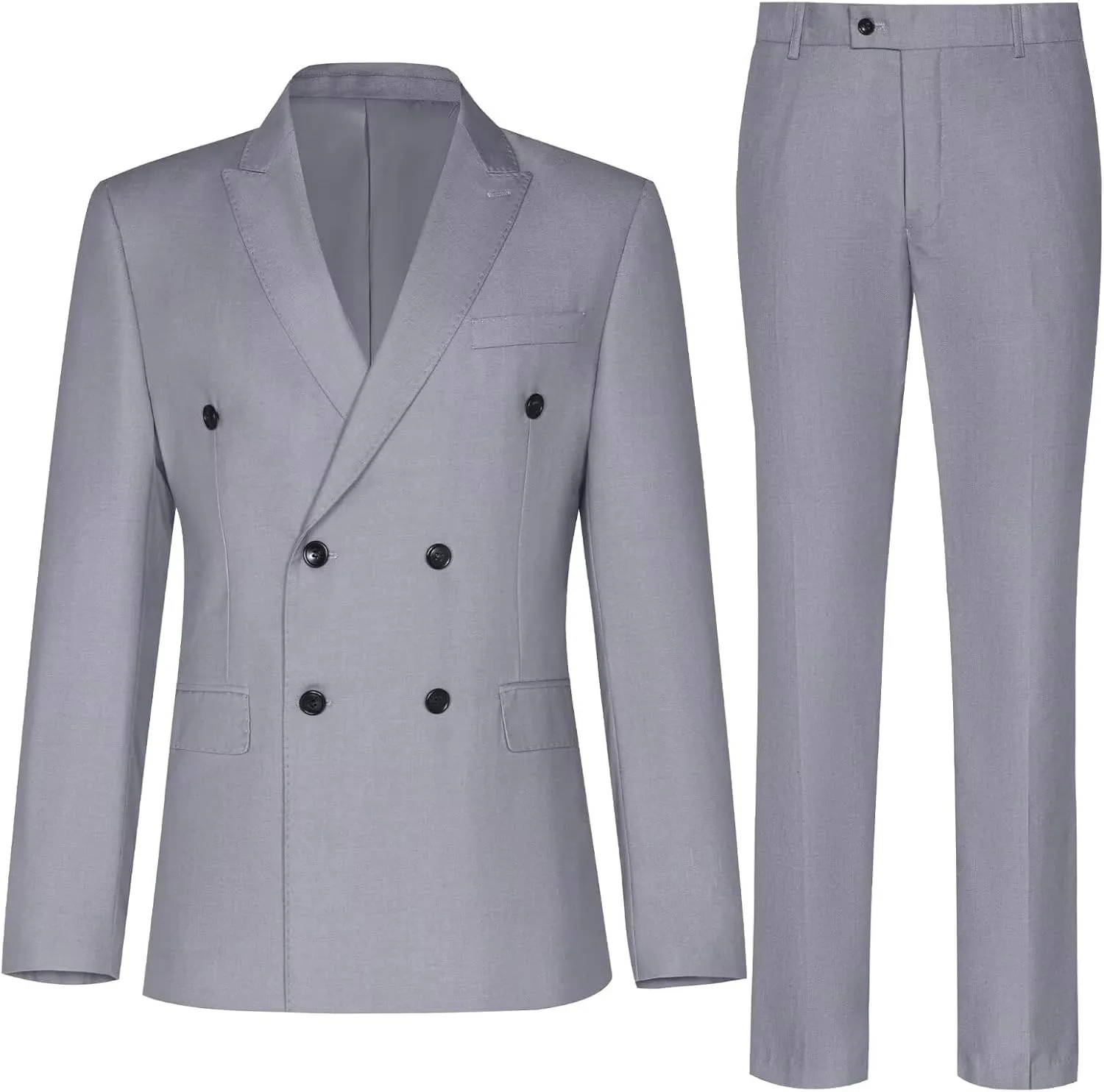 Mens Double Breasted Suit Slim Fit Solid Suit Jacket and Dress Pants 2 Piece Set Prom Wedding Suits for Men