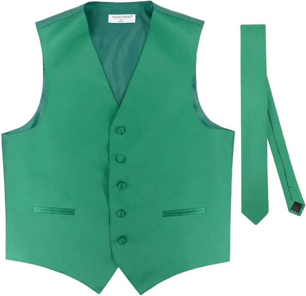 Men's Dress Vest & Skinny NeckTie Solid Pink Color 2.5" Neck Tie Set