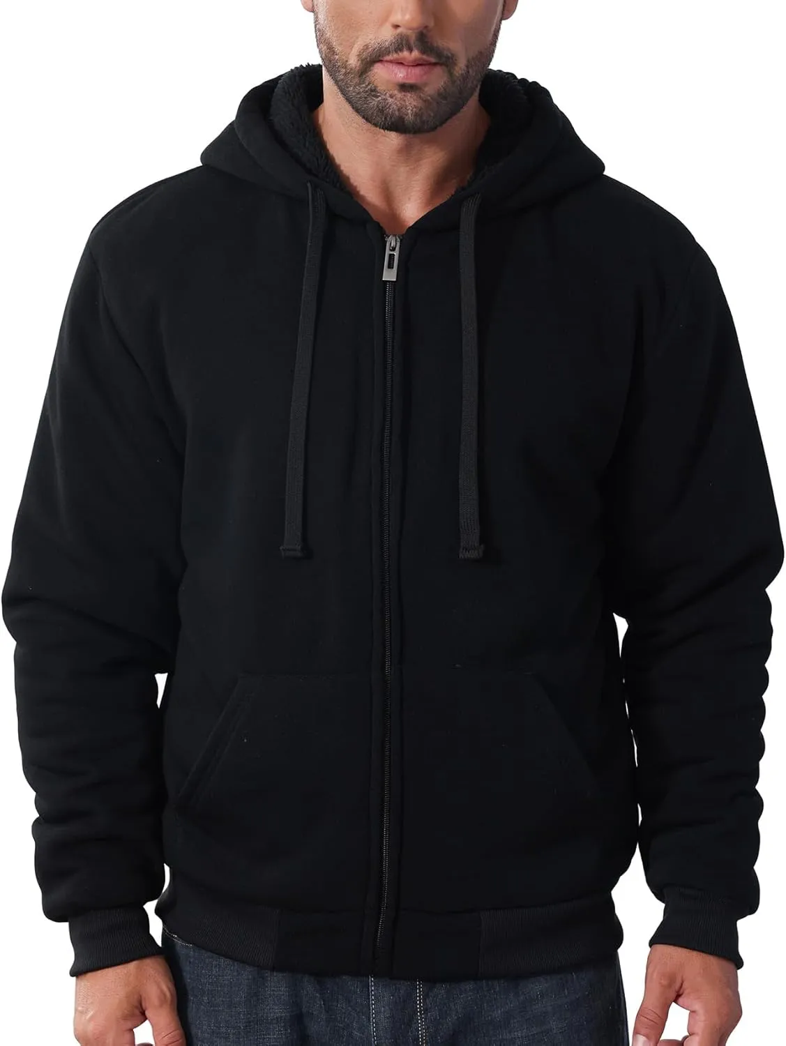 Men’s Full Zip Up Hoodies Sherpa Fleece Lined Hoodie Heavyweight Thick Flannel Jacket Heavy Duty Warm Winter Coat