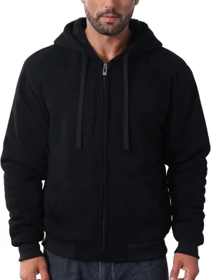 Men’s Full Zip Up Hoodies Sherpa Fleece Lined Hoodie Heavyweight Thick Flannel Jacket Heavy Duty Warm Winter Coat