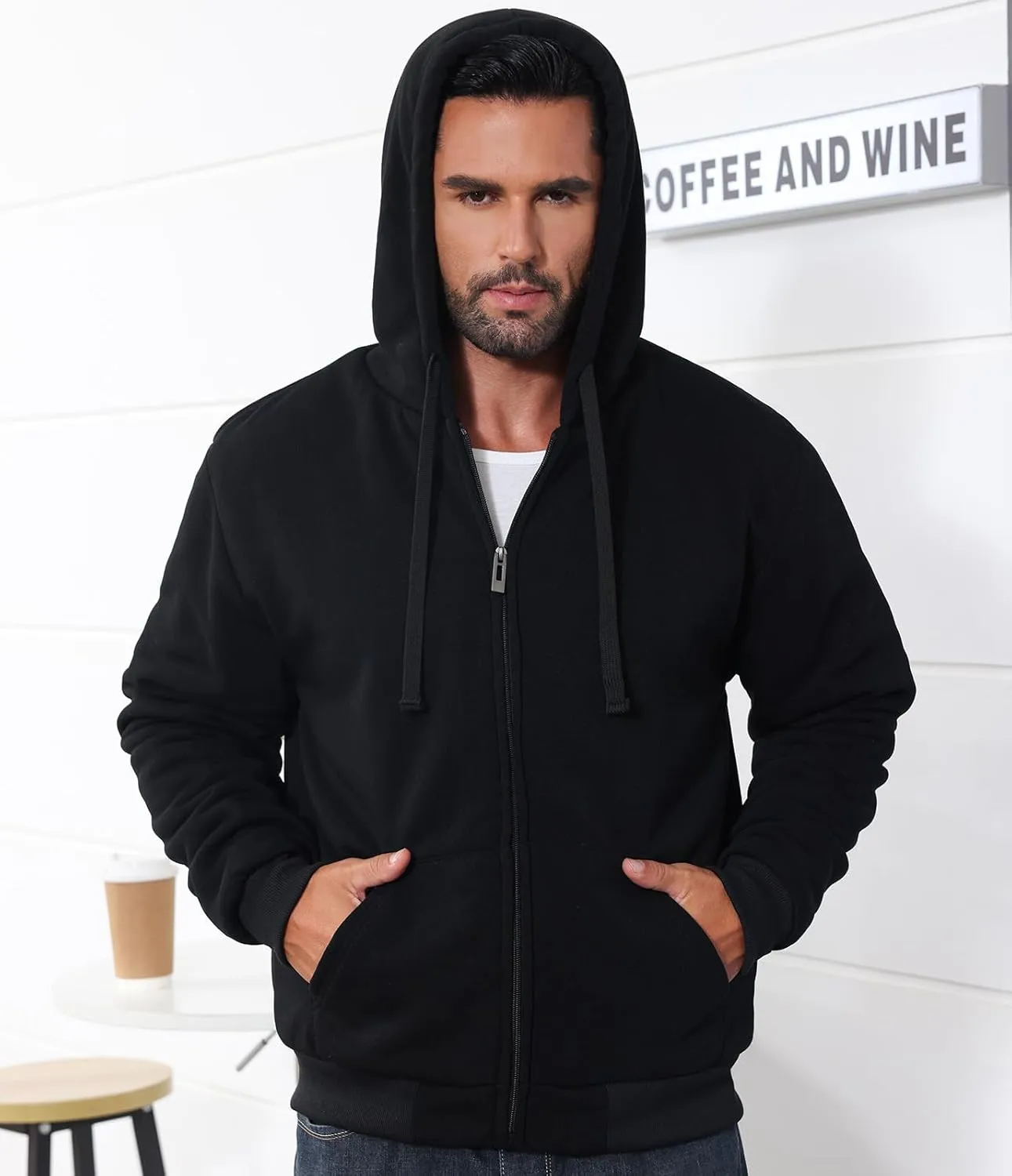Men’s Full Zip Up Hoodies Sherpa Fleece Lined Hoodie Heavyweight Thick Flannel Jacket Heavy Duty Warm Winter Coat
