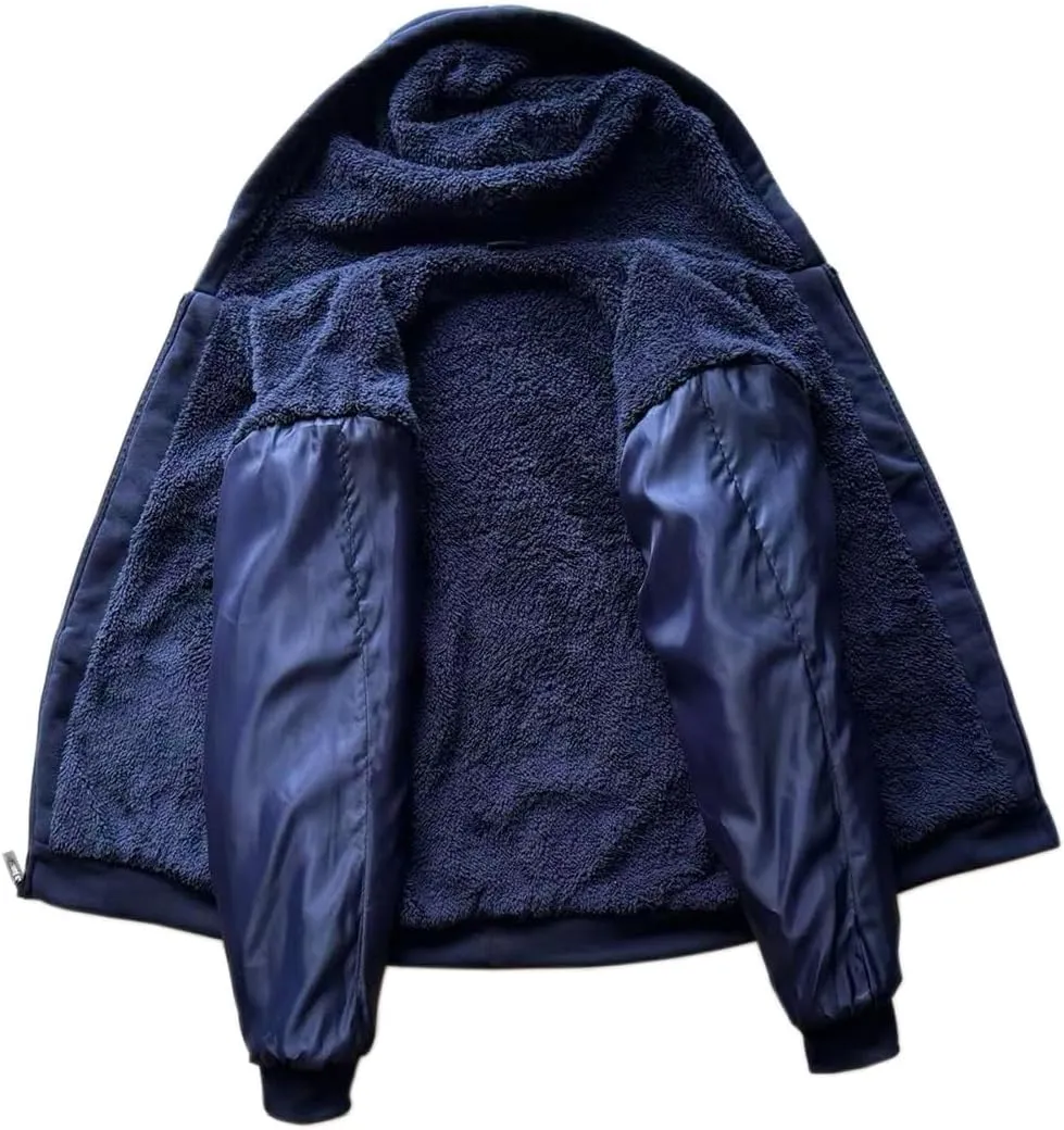 Men’s Full Zip Up Hoodies Sherpa Fleece Lined Hoodie Heavyweight Thick Flannel Jacket Heavy Duty Warm Winter Coat