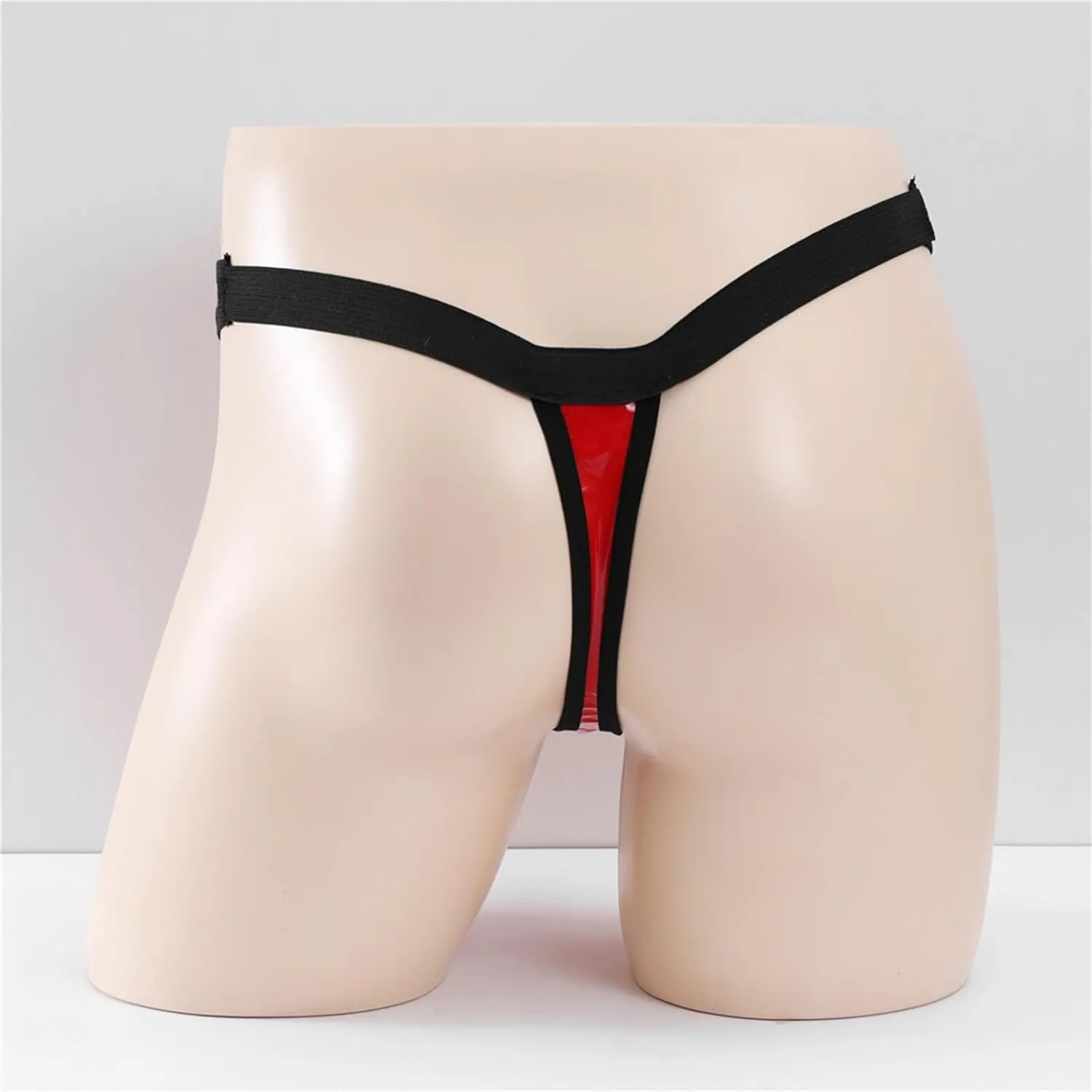 Men's PU Leather Shorts Zipper Front Bulge Pouch G-String Thong Briefs Panties Low Rise T-Back Sexy Underwear