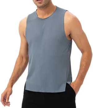 Men's Quick Dry Workout Tank Top Summer Loose Gym Muscle Tee, Fitness Bodybuilding Sleeveless Shirt for Basketball Running Gray Blue
