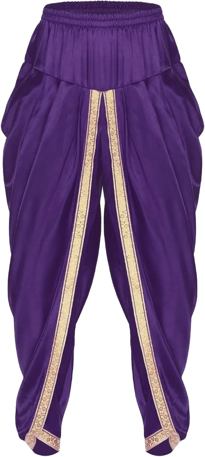 Men's Satin Dhoti Pants Elastic Waist Loose Trousers Harem Pants Indian Pajama Trousers Cosplay