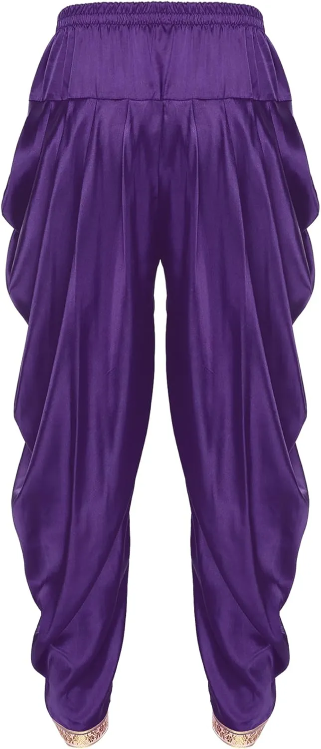 Mens Satin Harem Pants Casual Elastic Waist Pants Baggy Boho Summer Beach Dhoti Trousers