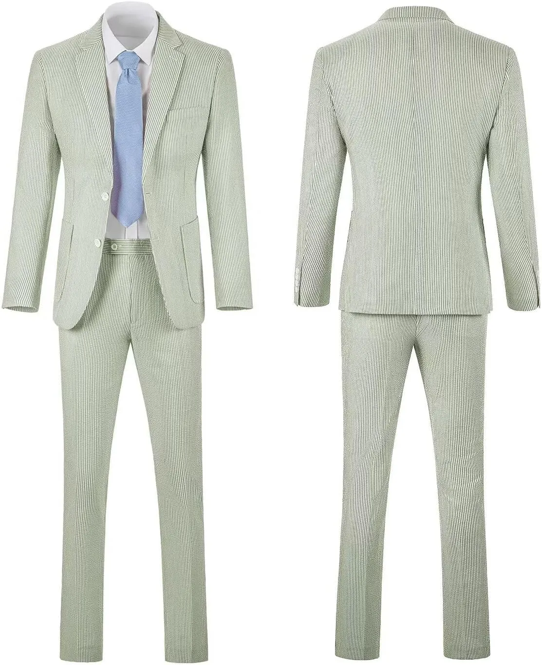 Mens Seersucker Suit Slim Fit Suits for Men Summer Striped Wedding Prom Party Dinner 2 Piece Daily Suit Jacket Blazer Pants