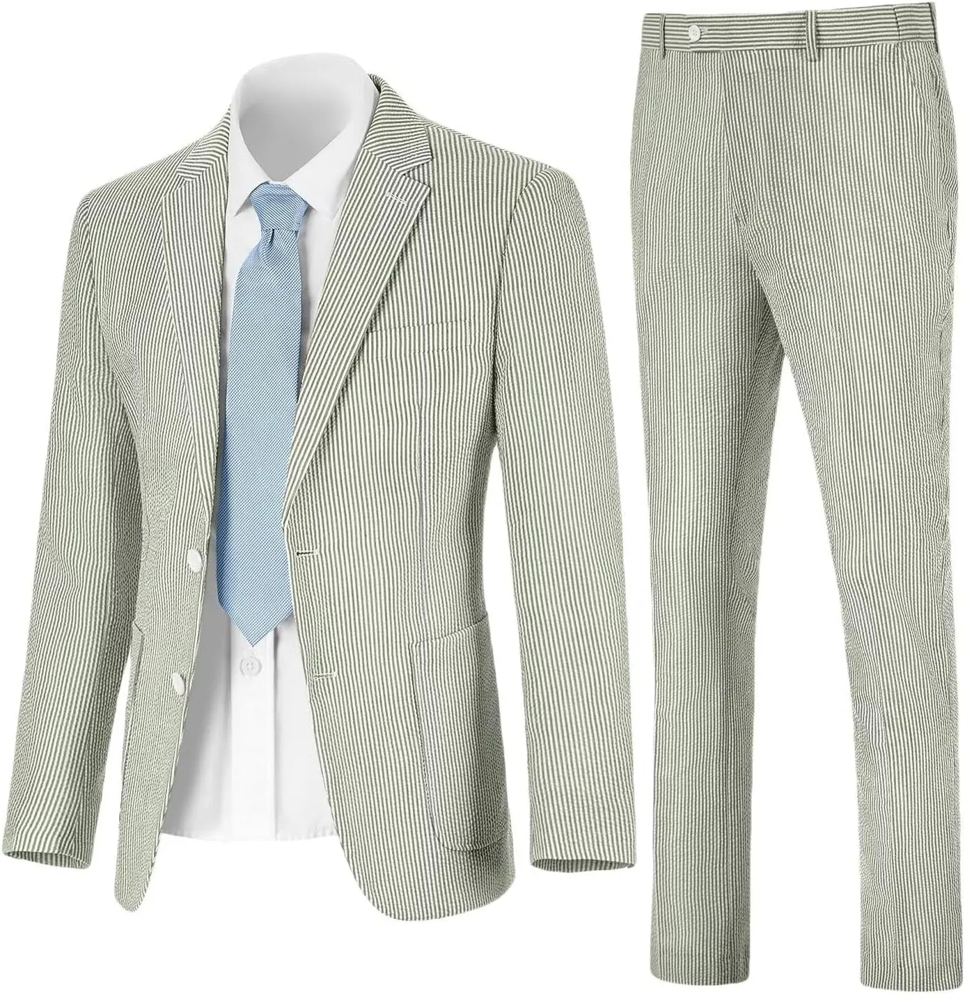 Mens Seersucker Suit Slim Fit Suits for Men Summer Striped Wedding Prom Party Dinner 2 Piece Daily Suit Jacket Blazer Pants