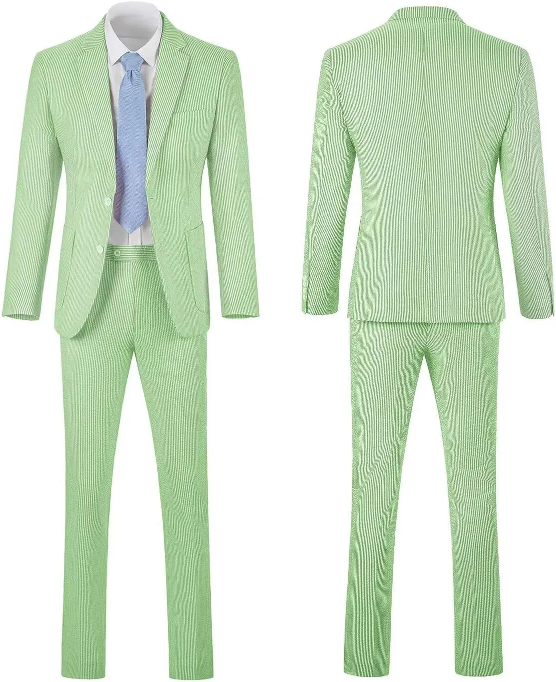 Mens Seersucker Suit Slim Fit Suits for Men Summer Striped Wedding Prom Party Dinner 2 Piece Daily Suit Jacket Blazer Pants