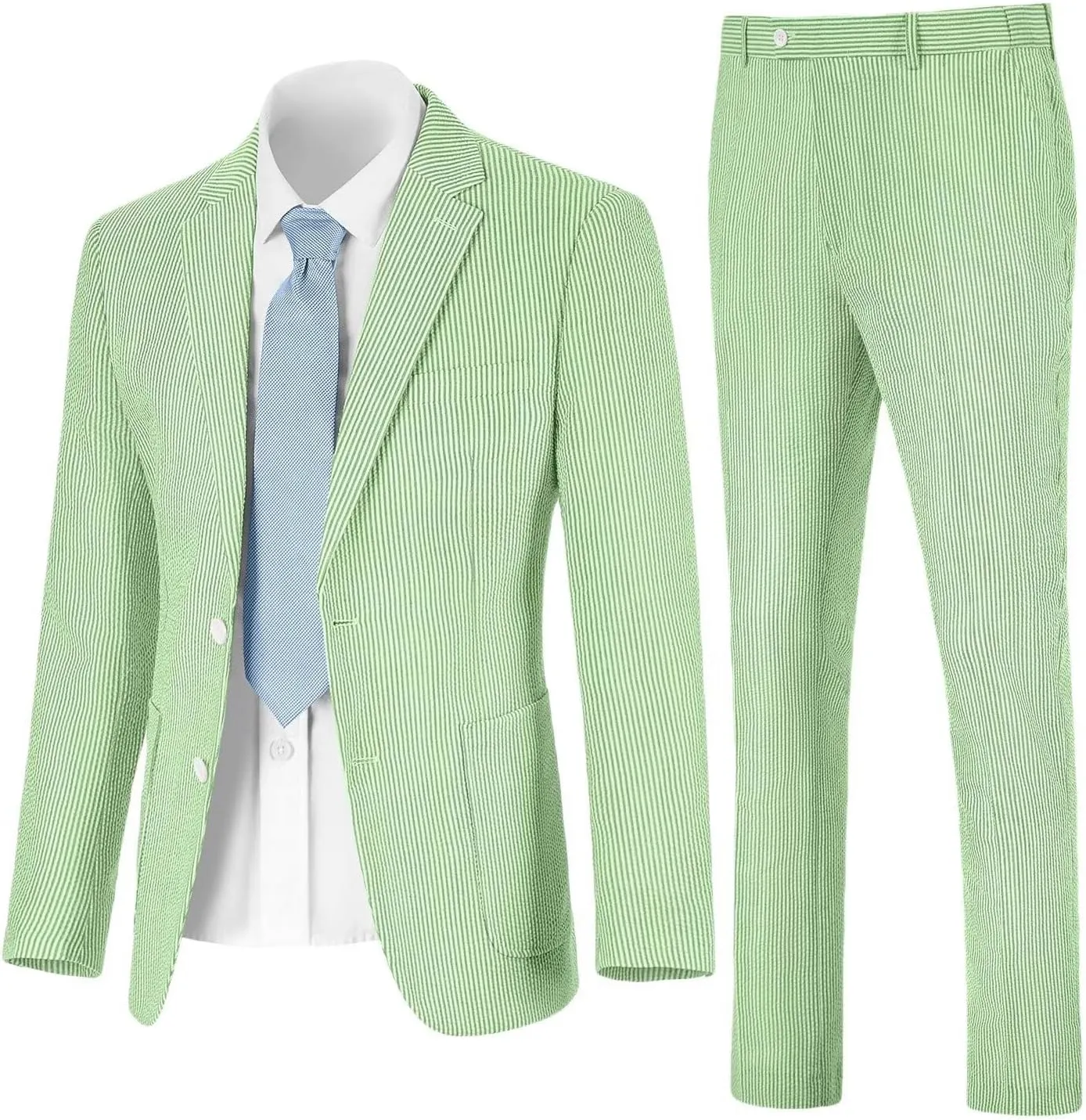 Mens Seersucker Suit Slim Fit Suits for Men Summer Striped Wedding Prom Party Dinner 2 Piece Daily Suit Jacket Blazer Pants