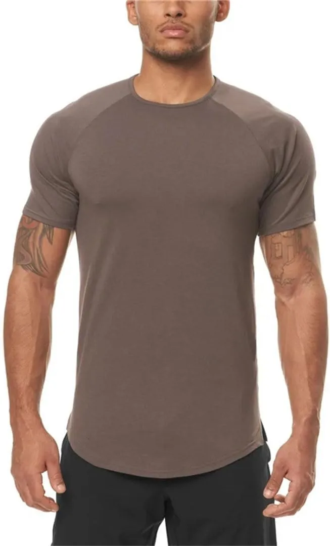 Mens Slim Fit Solid Color T Shirt Quick Dry Breathable Short Sleeve Gym Fitness Bodybuilding Workout Top