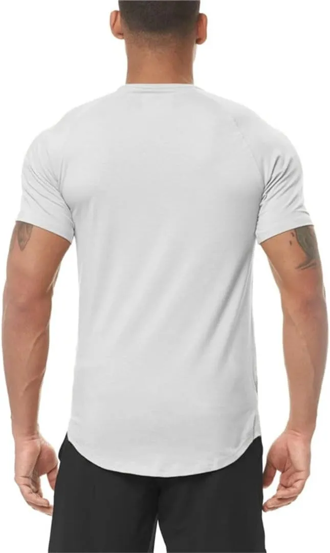 Mens Slim Fit Solid Color T Shirt Quick Dry Breathable Short Sleeve Gym Fitness Bodybuilding Workout Top