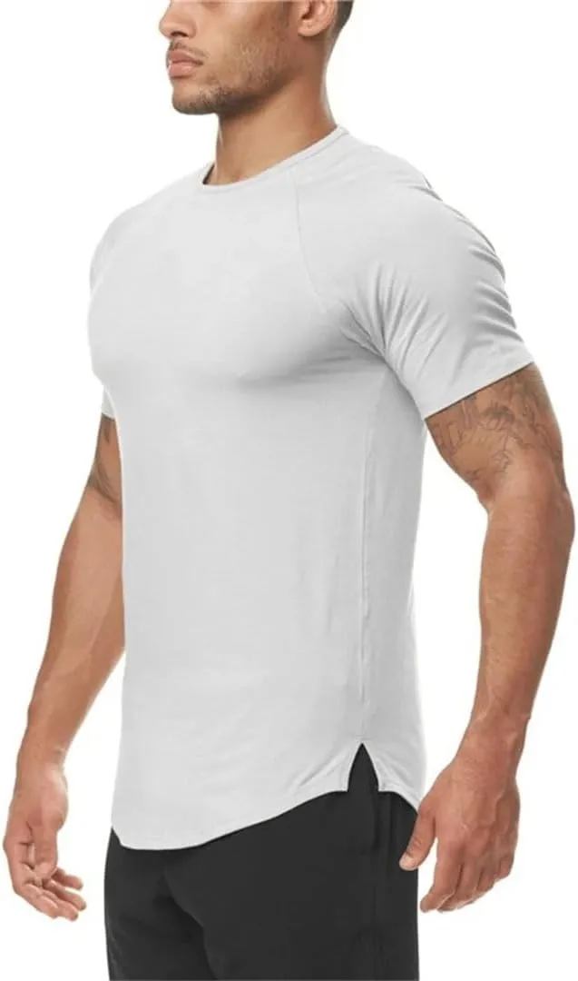 Mens Slim Fit Solid Color T Shirt Quick Dry Breathable Short Sleeve Gym Fitness Bodybuilding Workout Top