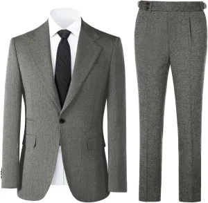 Mens Slim Fit Suit 2 Piece Tweed Suit for Men One Button Formal Wedding Prom Tuxedo Suits Jacket Pants Set