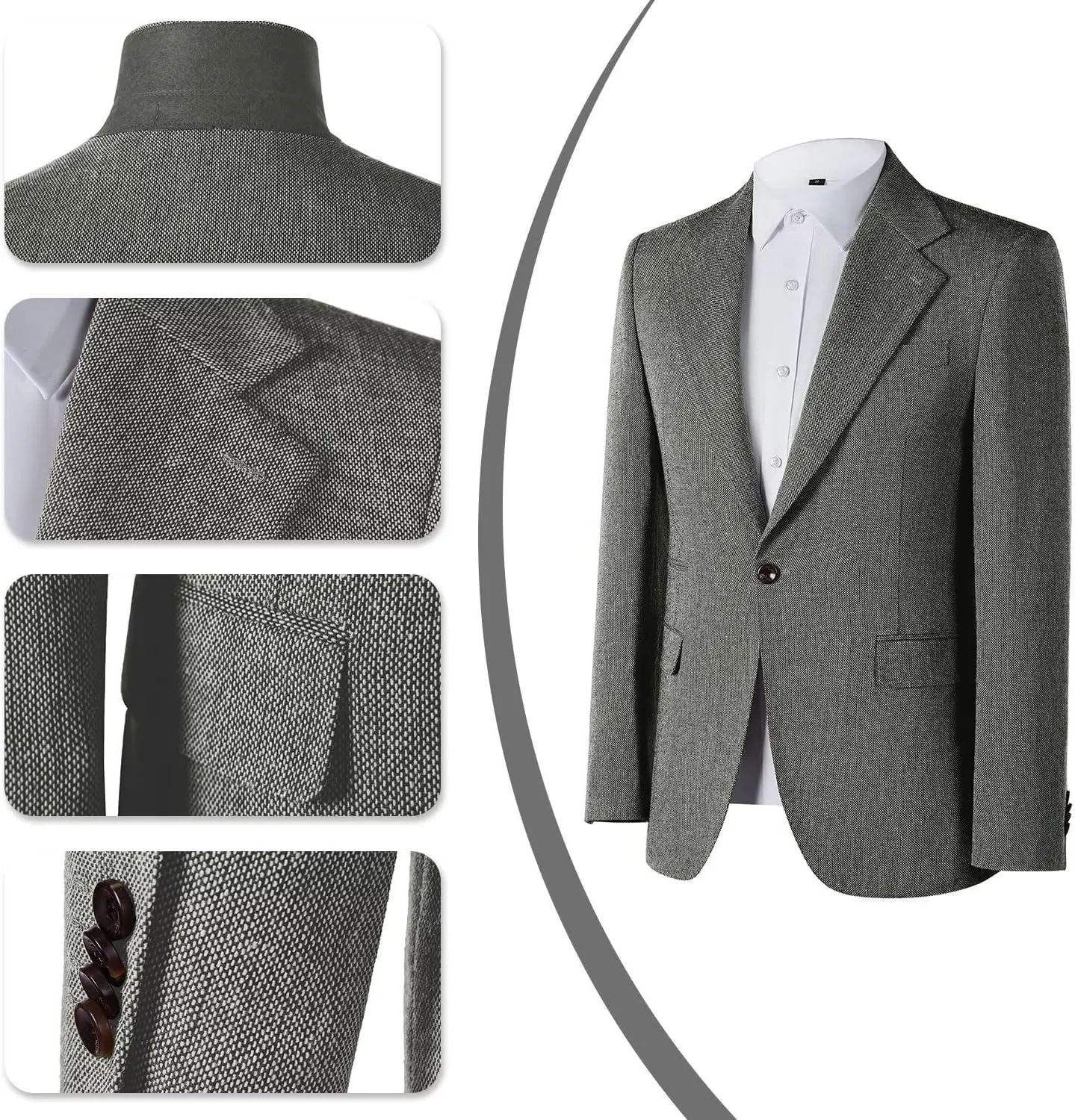 Mens Slim Fit Suit 2 Piece Tweed Suit for Men One Button Formal Wedding Prom Tuxedo Suits Jacket Pants Set