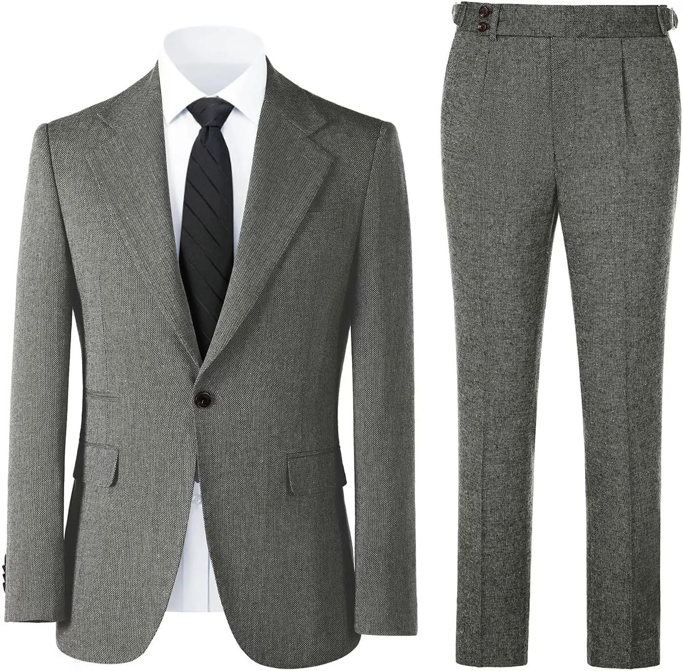 Mens Slim Fit Suit 2 Piece Tweed Suit for Men One Button Formal Wedding Prom Tuxedo Suits Jacket Pants Set