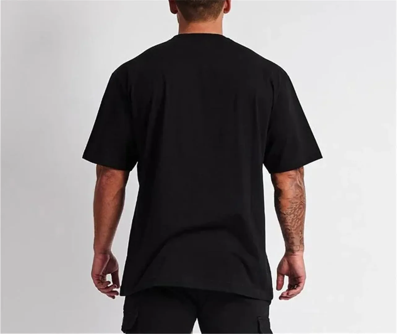 Mens Solid Color Oversized Gym T Shirt Loose Fit Cotton Short Sleeve Running Fitness Hip Hop Bodybuilding Muscle Top