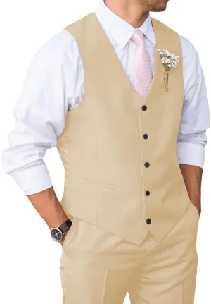 Mens Suit 2 Piece Slim Fit Suit for Men Vest Pants Suit Set for Wedding Groom Formal Business