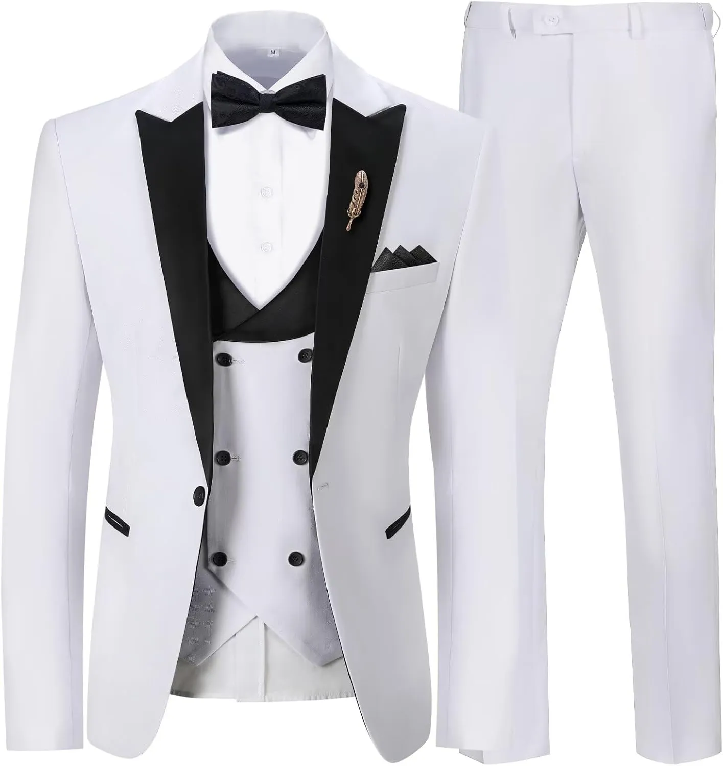 Mens Suit Slim Fit 3 Piece Suit Blazer Vest Pants Sets with Bow Tie Handkercher Brooch for Men for Wedding Prom Party