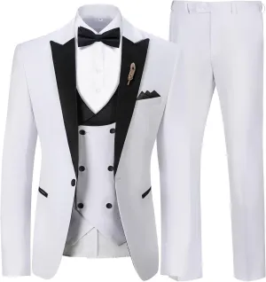 Mens Suit Slim Fit 3 Piece Suit Blazer Vest Pants Sets with Bow Tie Handkercher Brooch for Men for Wedding Prom Party