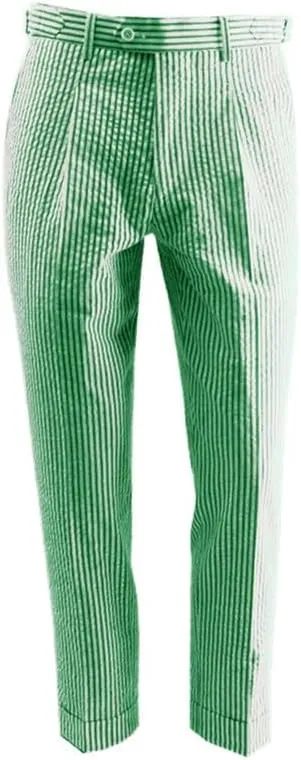 Men's Summer Seersucker Slim Fit Pants Flat Front Lightweight Sear Sucker Suit Separate Pants Trousers