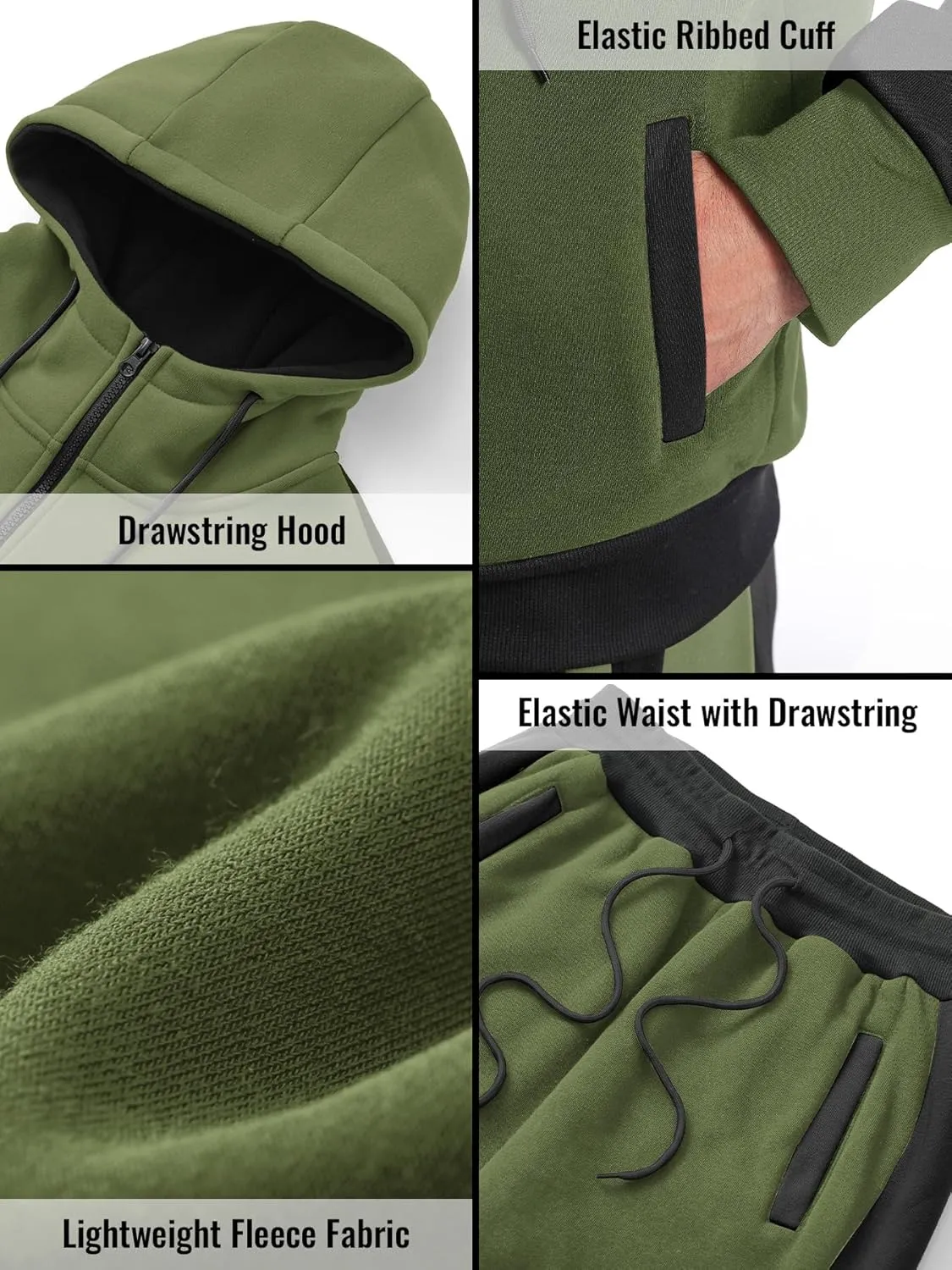 Men's Sweatsuit 2 Pieces Set Casual Jogging Athletic Hooded Tracksuit Full Zip Color Blocks Long Sleeve Outfit