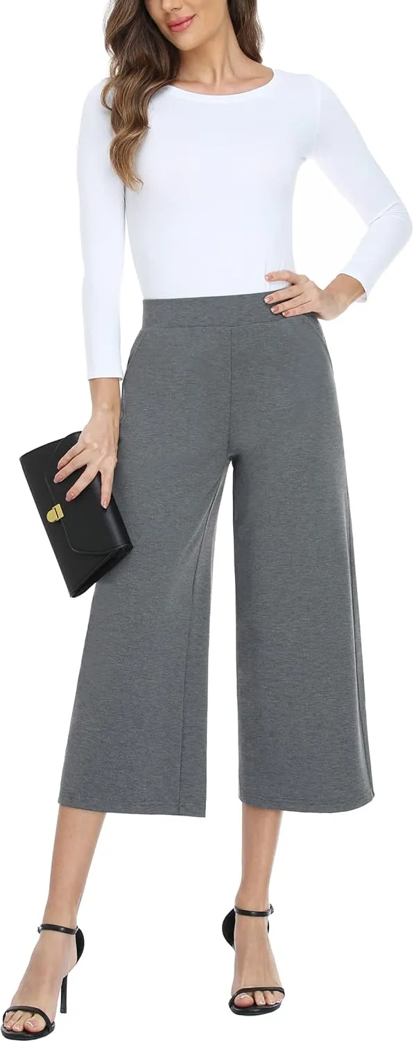MISS MOLY Wide Leg Pants for Women Business Casual Crop Palazo Dress Pants Capris