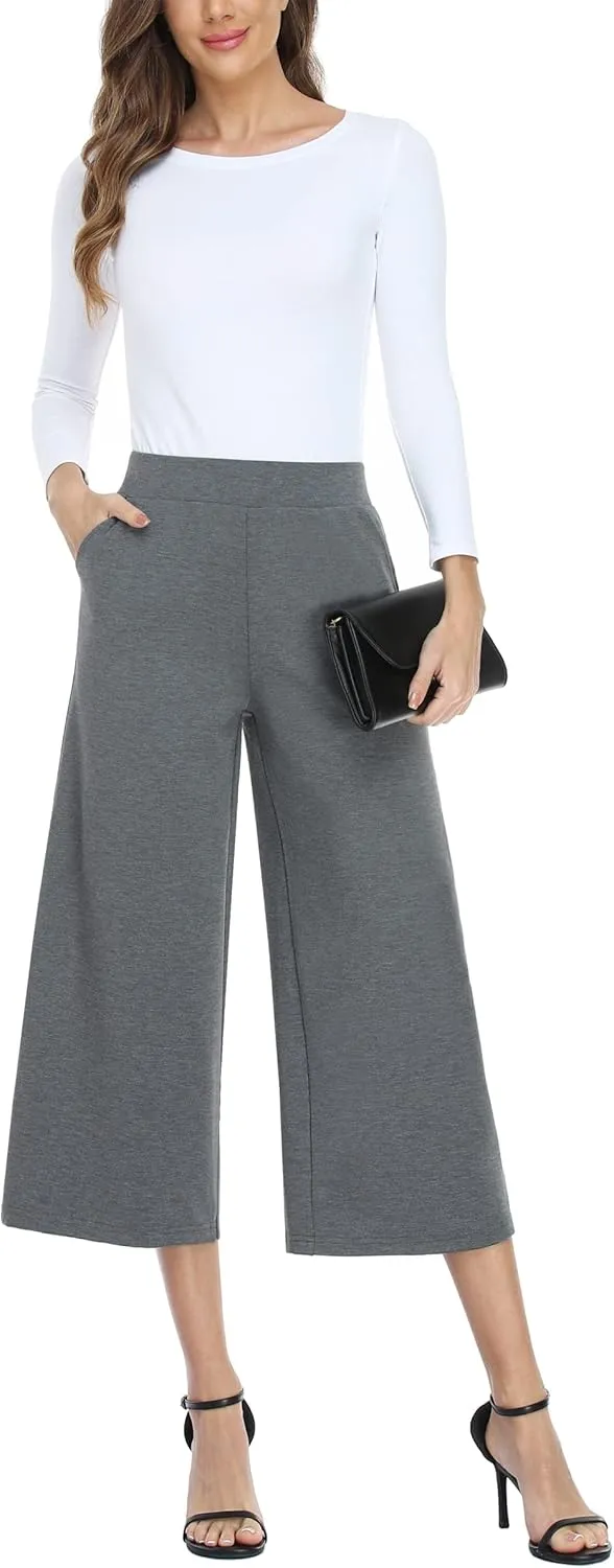 MISS MOLY Wide Leg Pants for Women Business Casual Crop Palazo Dress Pants Capris
