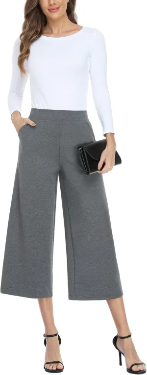 MISS MOLY Wide Leg Pants for Women Business Casual Crop Palazo Dress Pants Capris