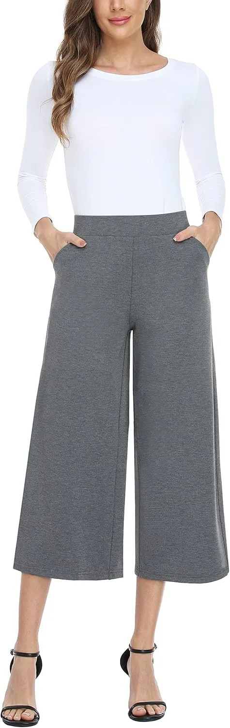 MISS MOLY Wide Leg Pants for Women Business Casual Crop Palazo Dress Pants Capris