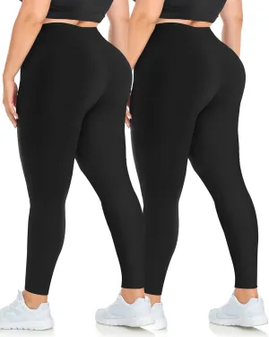 MOREFEEL Plus Size Leggings for Women-Stretchy X-Large-4X Tummy Control High Waist Spandex Workout Black Yoga Pants