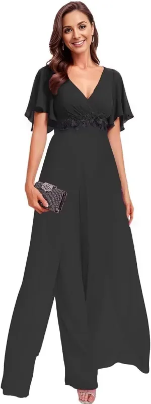 Mother of The Bride Pant Suits for Wedding Chiffon Jumpsuit Women's Formal Outfit