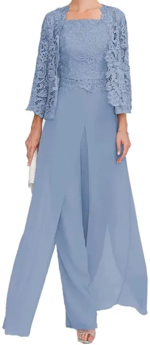 Mother of The Bride Pants Suits 3 Pieces Formal Dresses Outfit Set Evening Gowns for Women Mother of The Groom Dresses RO16