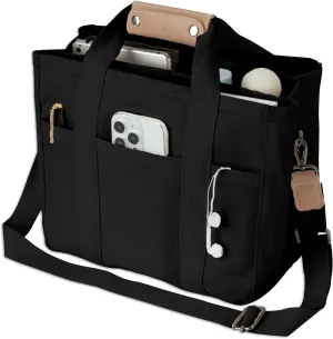 Multi Pocket Canvas Tote Bag for Women Large Capacity Crossbody Tote Bag Mommy Bag with Compartments