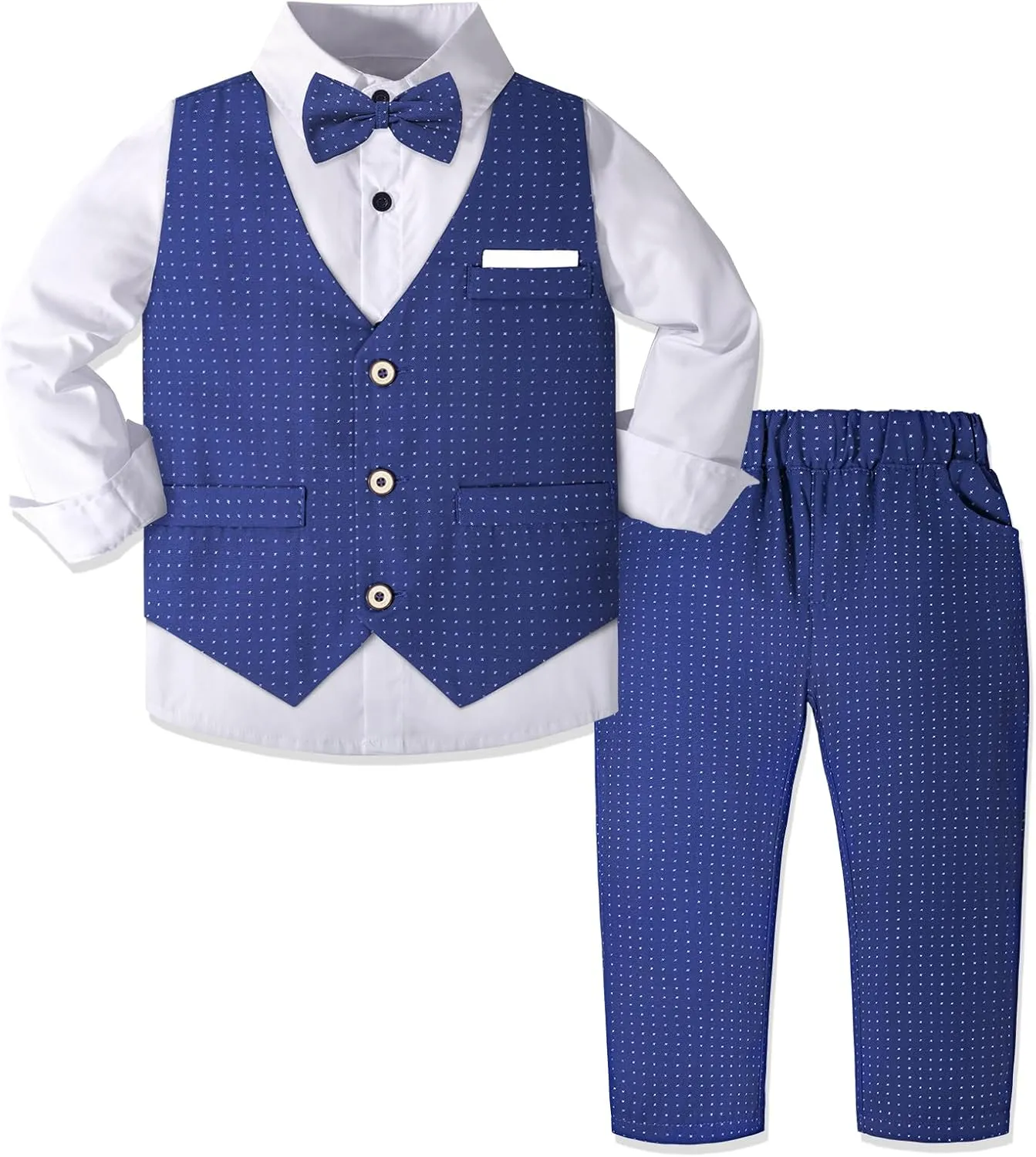 Nwada Boys Suit Set Formal Dress Shirt with Bow Tie, Slim Vest and Pants Toddler Boy Clothes Suits