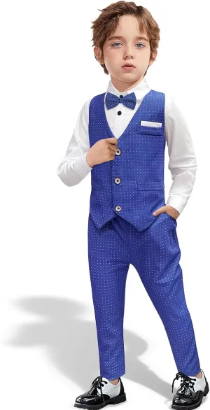 Nwada Boys Suit Set Formal Dress Shirt with Bow Tie, Slim Vest and Pants Toddler Boy Clothes Suits