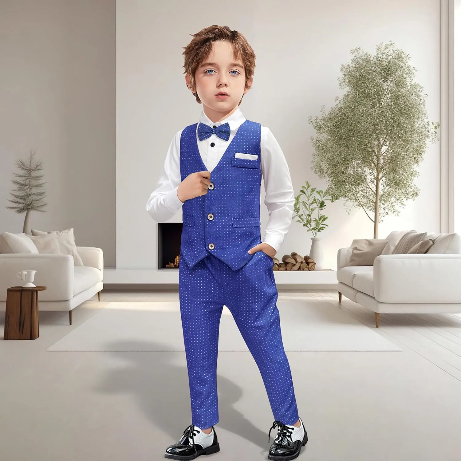 Nwada Boys Suit Set Formal Dress Shirt with Bow Tie, Slim Vest and Pants Toddler Boy Clothes Suits