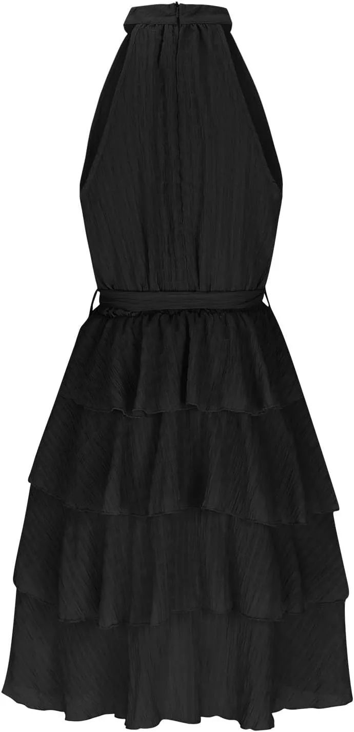 Off Shouder Sleeveless Dress for Women Sexy Short Mini Dress Ruffle Hem Dress Beach Party Club Cocktail Dress