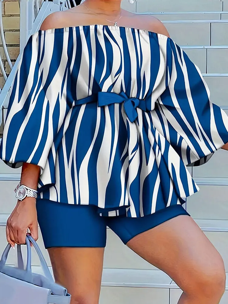 Off-Shoulder Printed Top and Solid Shorts
