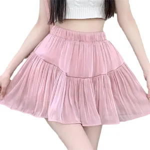 OFFSUM Womens Short Skirts - Lace Ruffles Pleated Mini Skirt Women Summer High Waist Slim A-Line Skirt Casual Korean