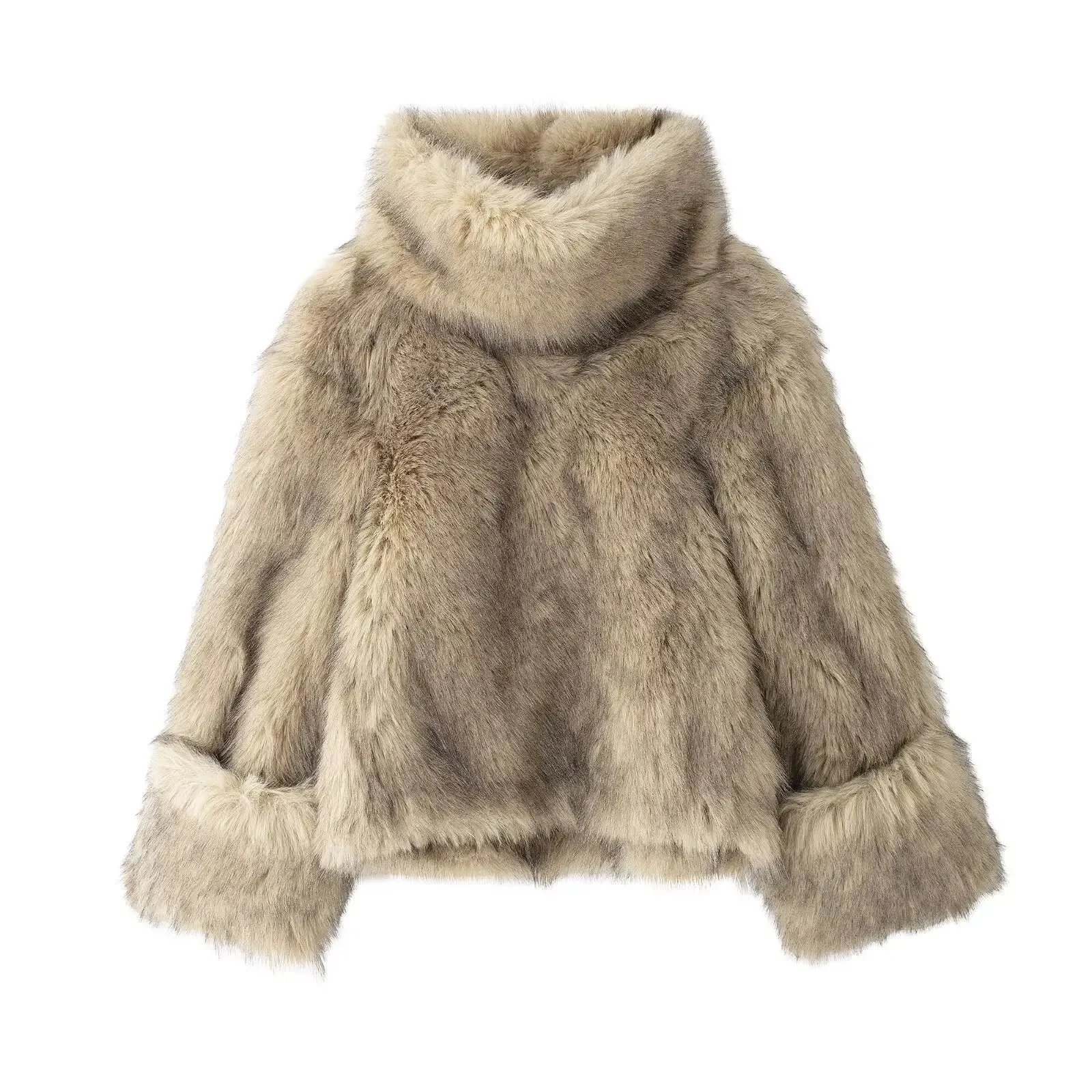 ONKOGENE 2024 Herbst Winter Casual Frauen Faux Pelz Rollkragen Langarm Outwears Gerade Lose Mode Outwear