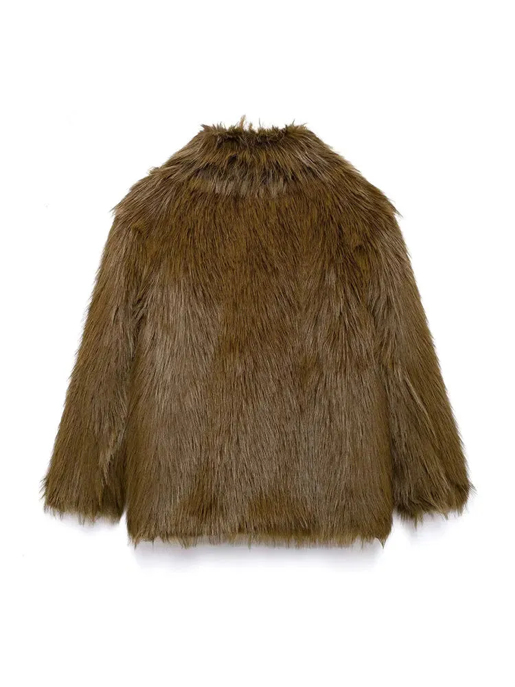 ONKOGENE Winterjacke Damen Kunstpelzmantel Mode Lose Oberbekleidung Langarm Lässige Dicke Jacken Mäntel