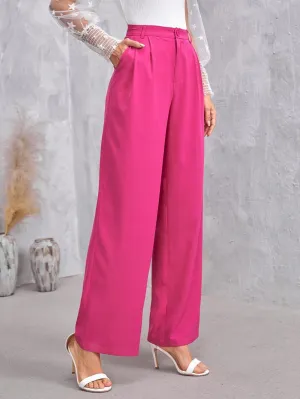 Pants for Women - Solid Zip Up Straight Leg Pants (Color : Hot Pink, Size : X-Large)