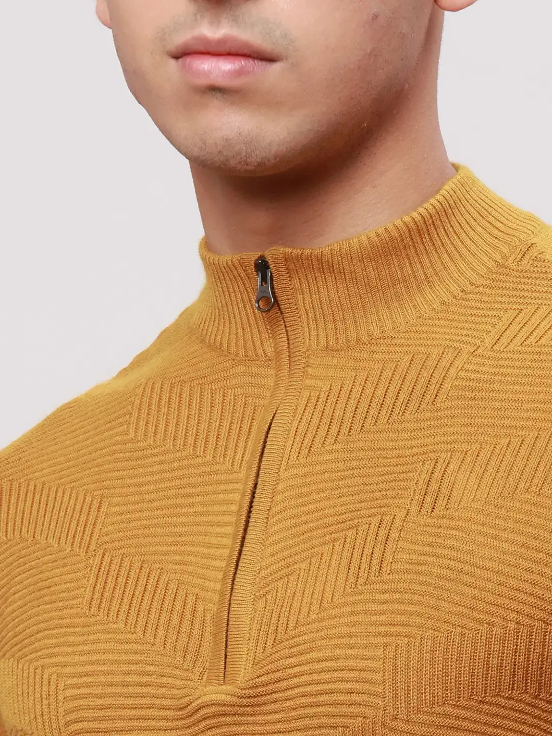 Park Avenue Men Yellow Regular Fit Solid Cotton Full Sleeve V Neck Collar Pullovers
