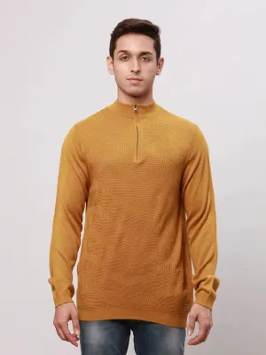 Park Avenue Men Yellow Regular Fit Solid Cotton Full Sleeve V Neck Collar Pullovers