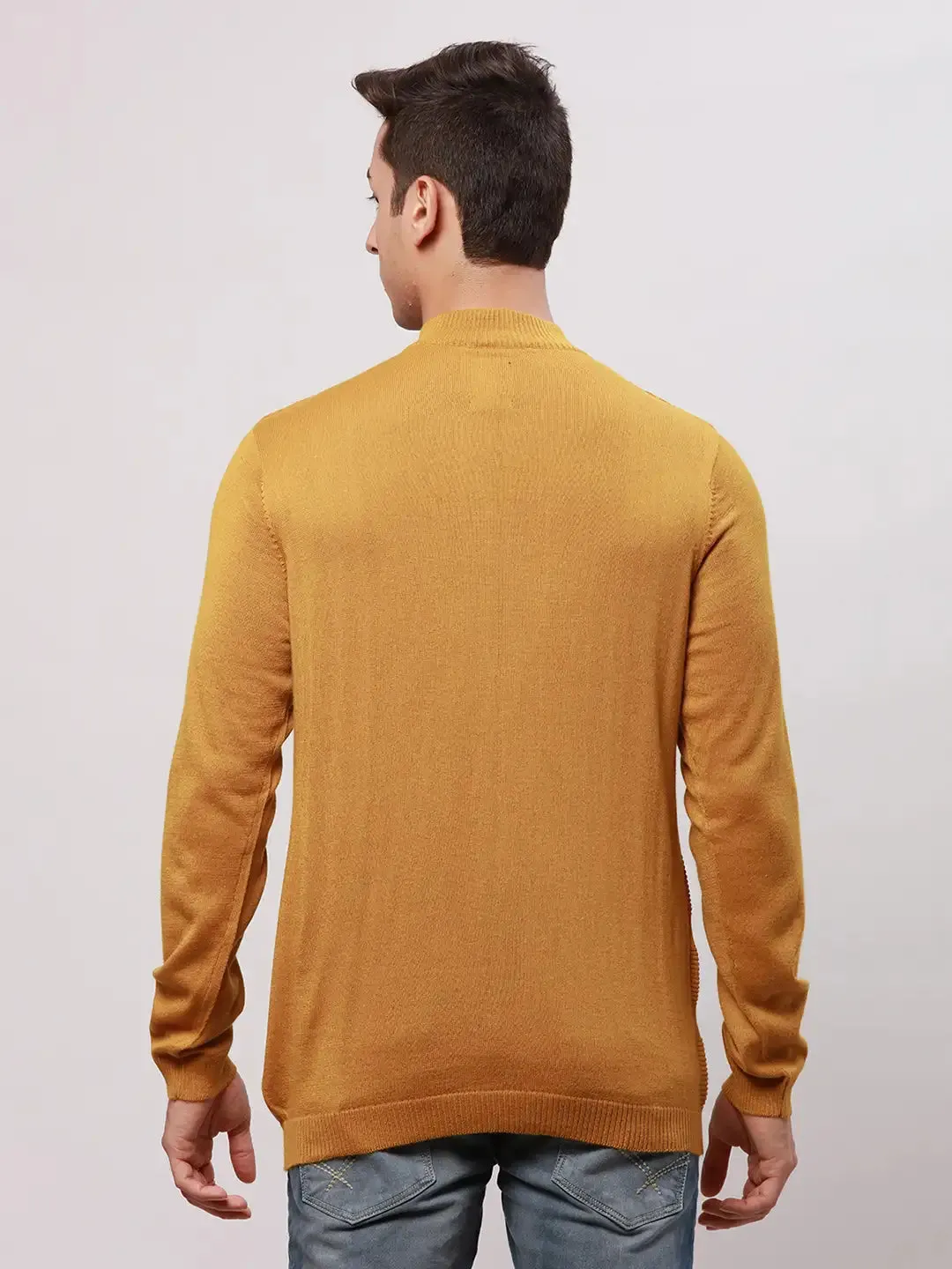 Park Avenue Men Yellow Regular Fit Solid Cotton Full Sleeve V Neck Collar Pullovers