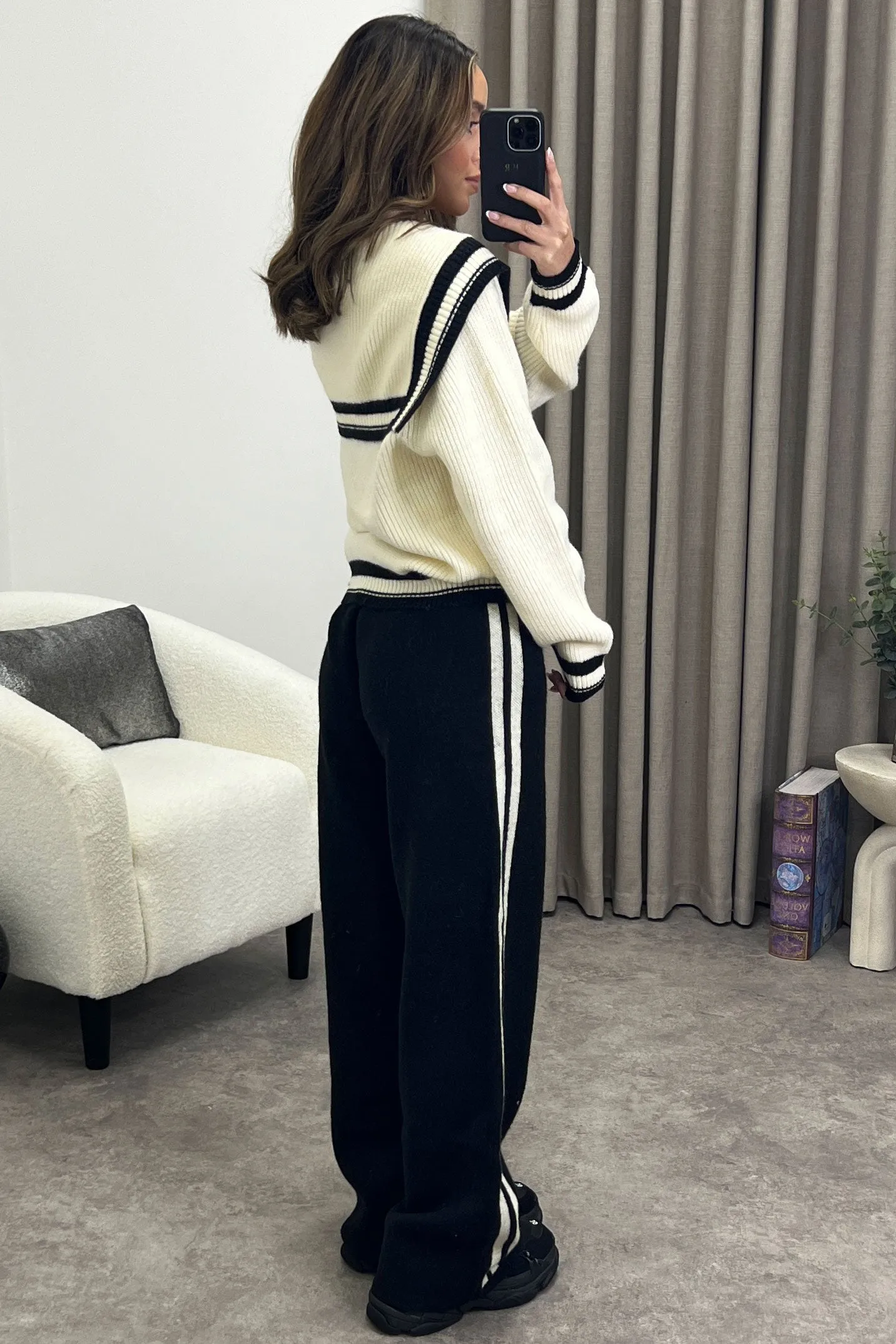 Petra Cream and Black Stripe Cardigan and Trousers Knit Co-Ord Set